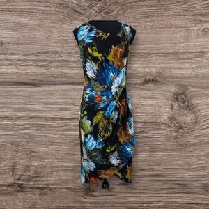 ⭐️Sweet Chemise Blue and Gold Asymmetrical Ruched Cocktail Dress Size Small